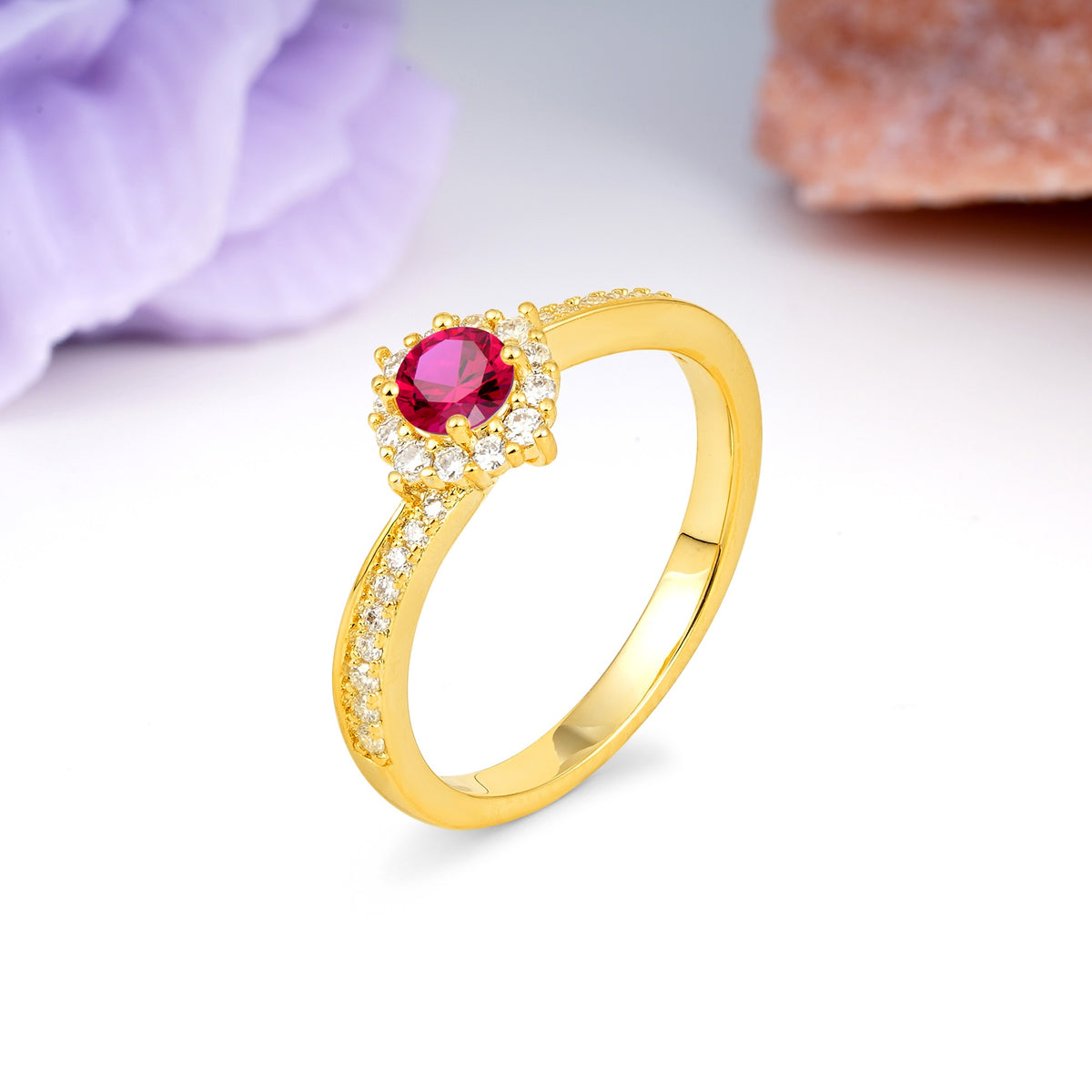Classic Pavé-Set, Luxurious 4-Prong Round Cut Ruby Engagement Ring - Additional view