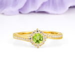 Classic Pavé-Set, Luxurious 4-Prong Round Cut Peridot Engagement Ring - Additional view