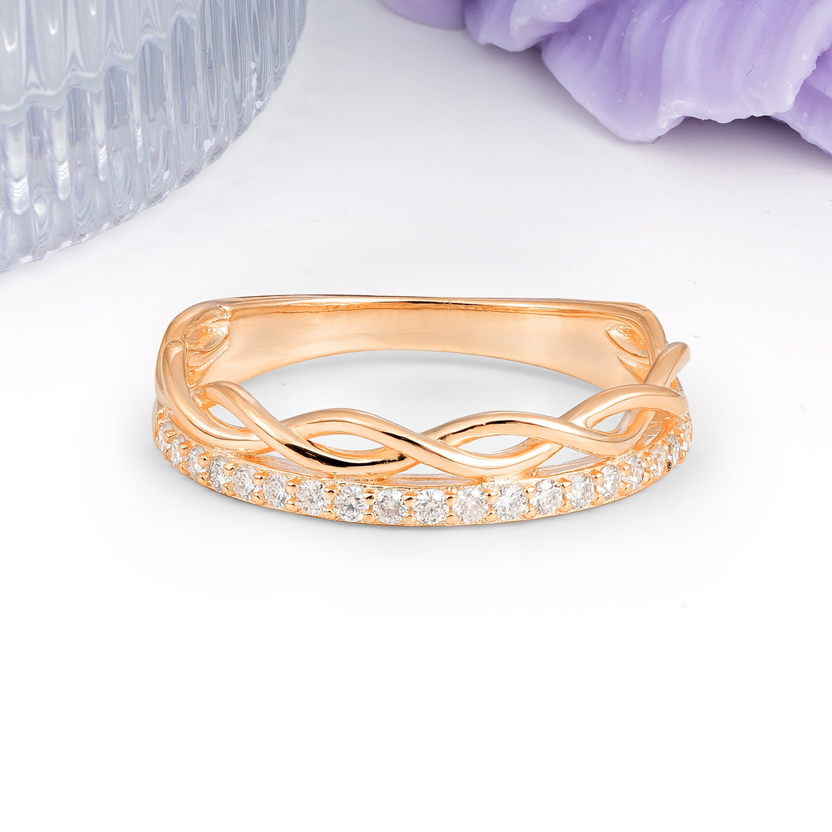 Unique Crown-Twisted Round Cut Moissanite Wedding Ring - Additional view