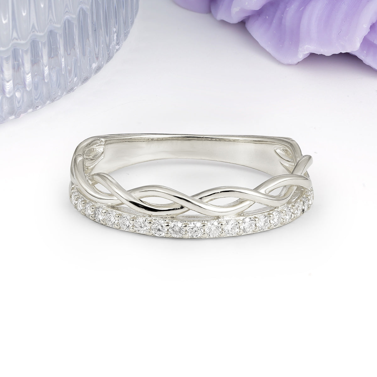 Unique Crown-Twisted Round Cut Moissanite Wedding Ring - Additional view