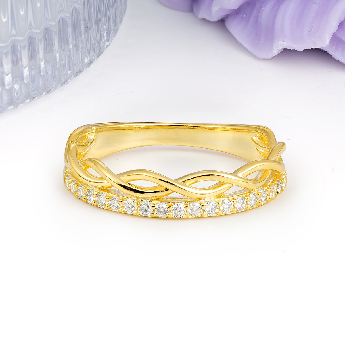 Unique Crown-Twisted Round Cut Moissanite Wedding Ring - Additional view