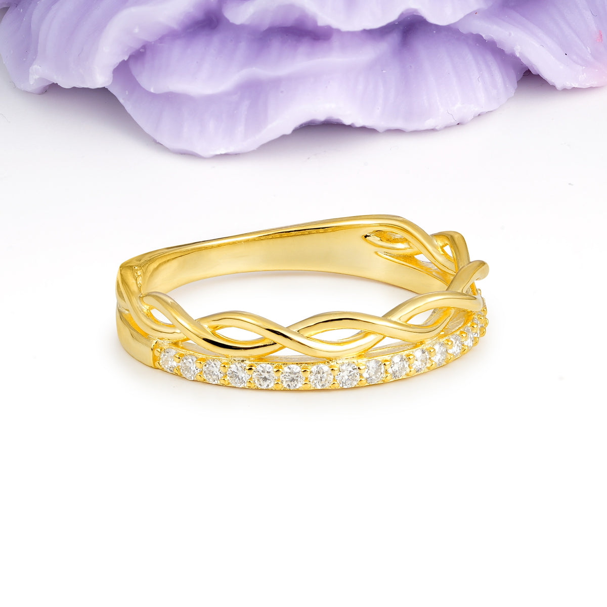 Unique Crown-Twisted Round Cut Moissanite Wedding Ring - Additional view