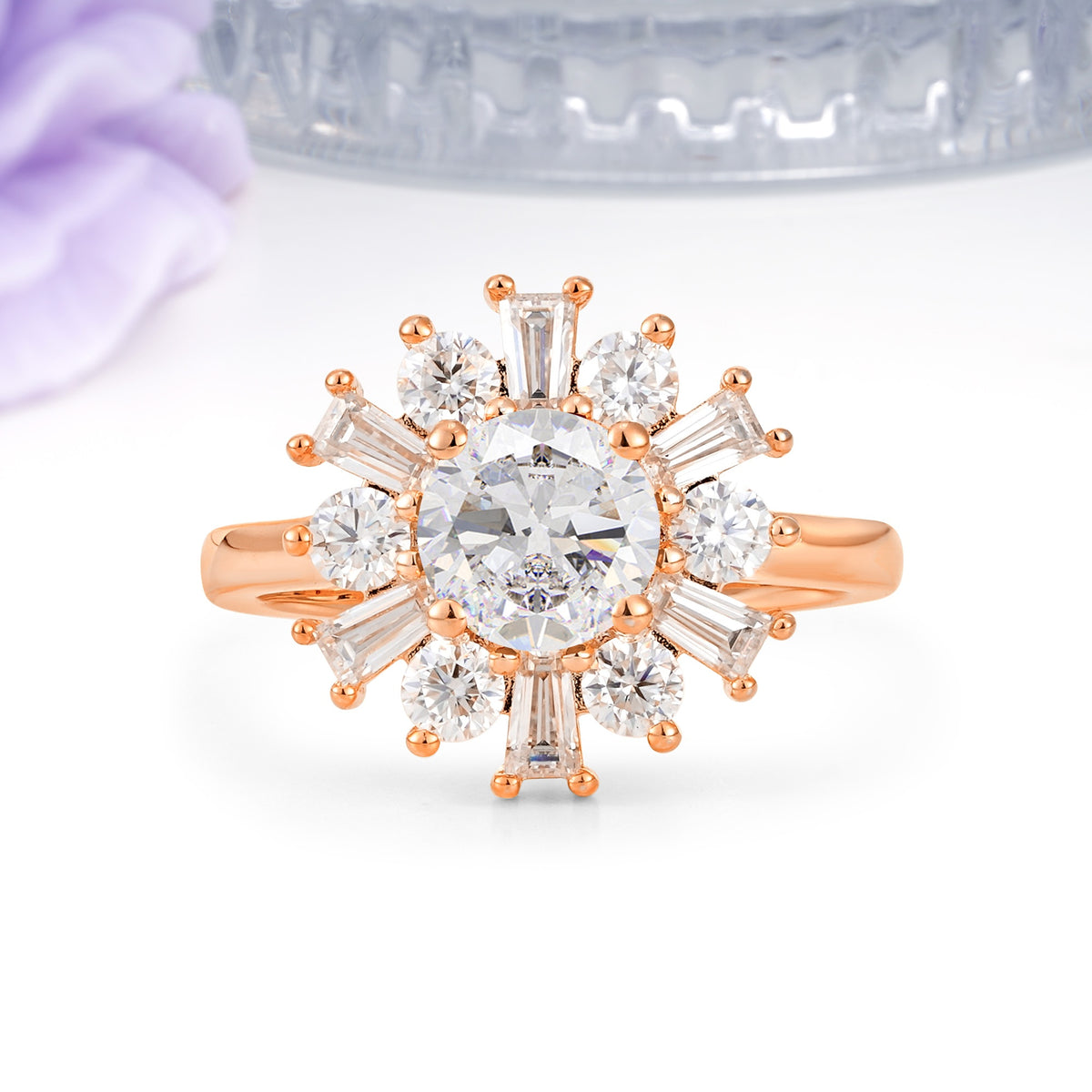 Unique Luxurious 4-Prong Round Cut Moissanite Engagement Ring - Additional view
