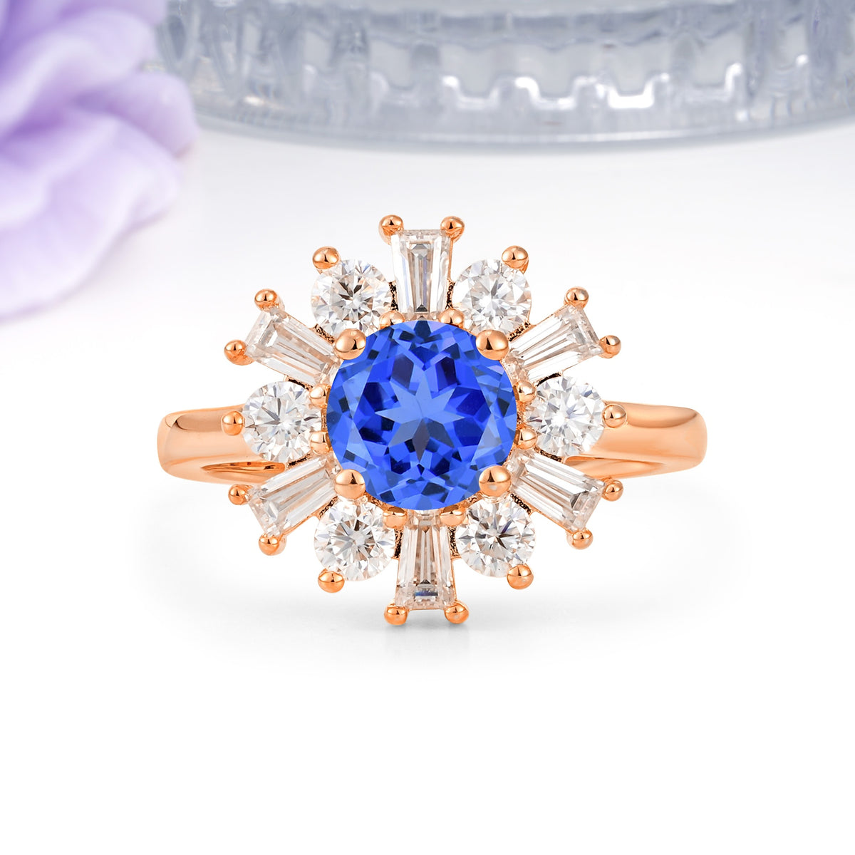 Unique Luxurious 4-Prong Round Cut Sapphire Engagement Ring - Additional view