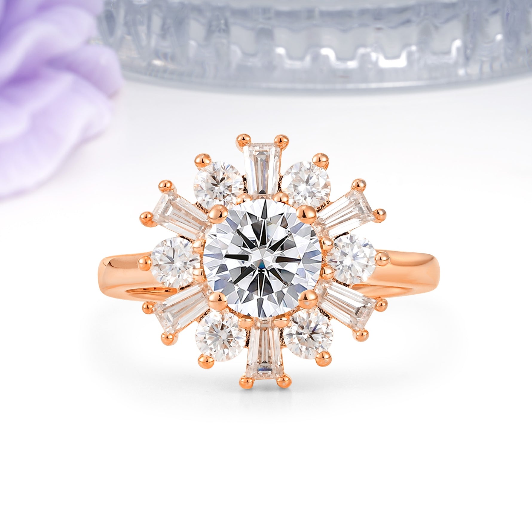 Unique Luxurious 4-Prong Round Cut Lab Diamond Engagement Ring - Additional view