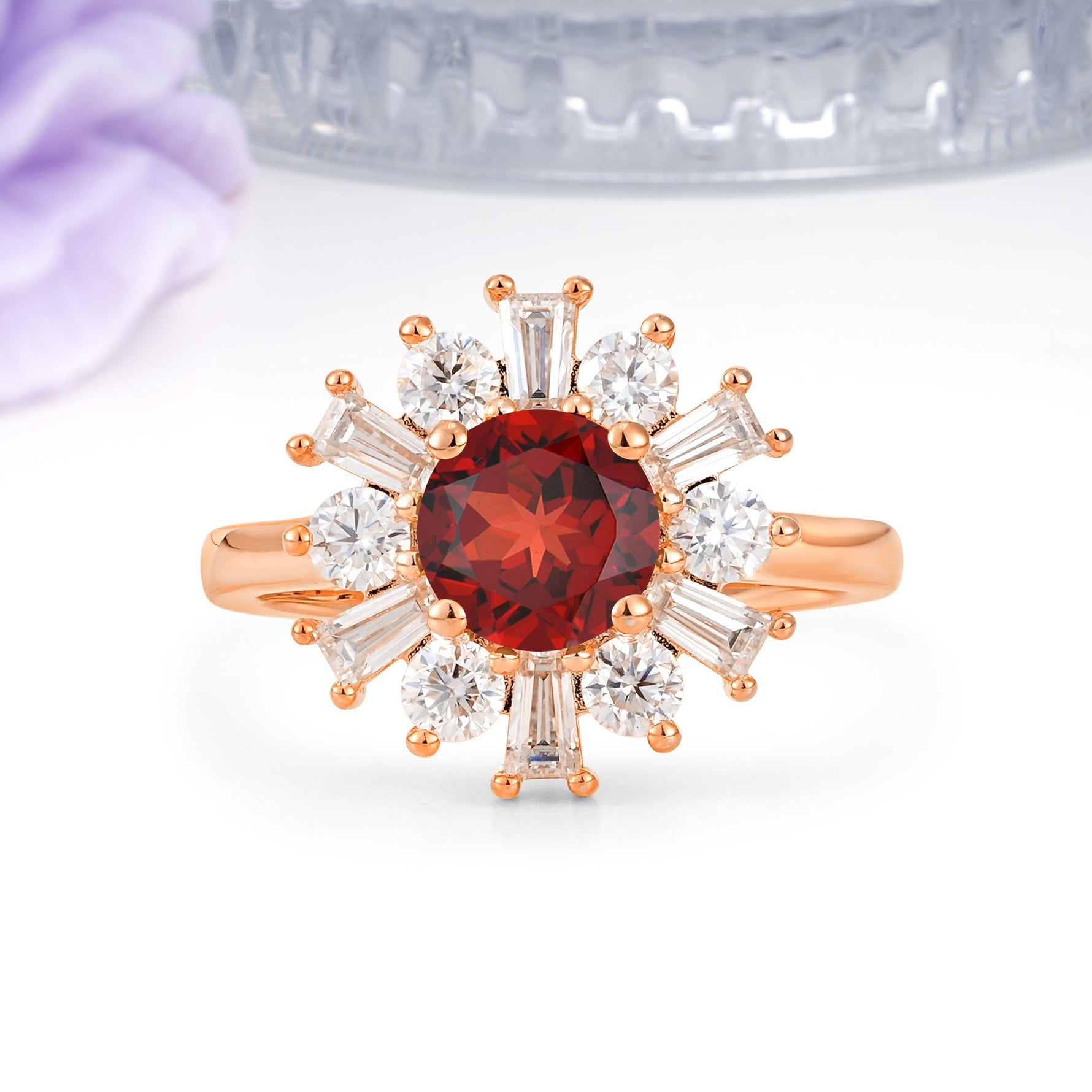 Unique Luxurious 4-Prong Round Cut Garnet Engagement Ring - Additional view