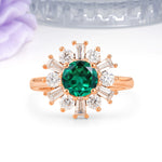 Unique Luxurious 4-Prong Round Cut Emerald Engagement Ring - Additional view