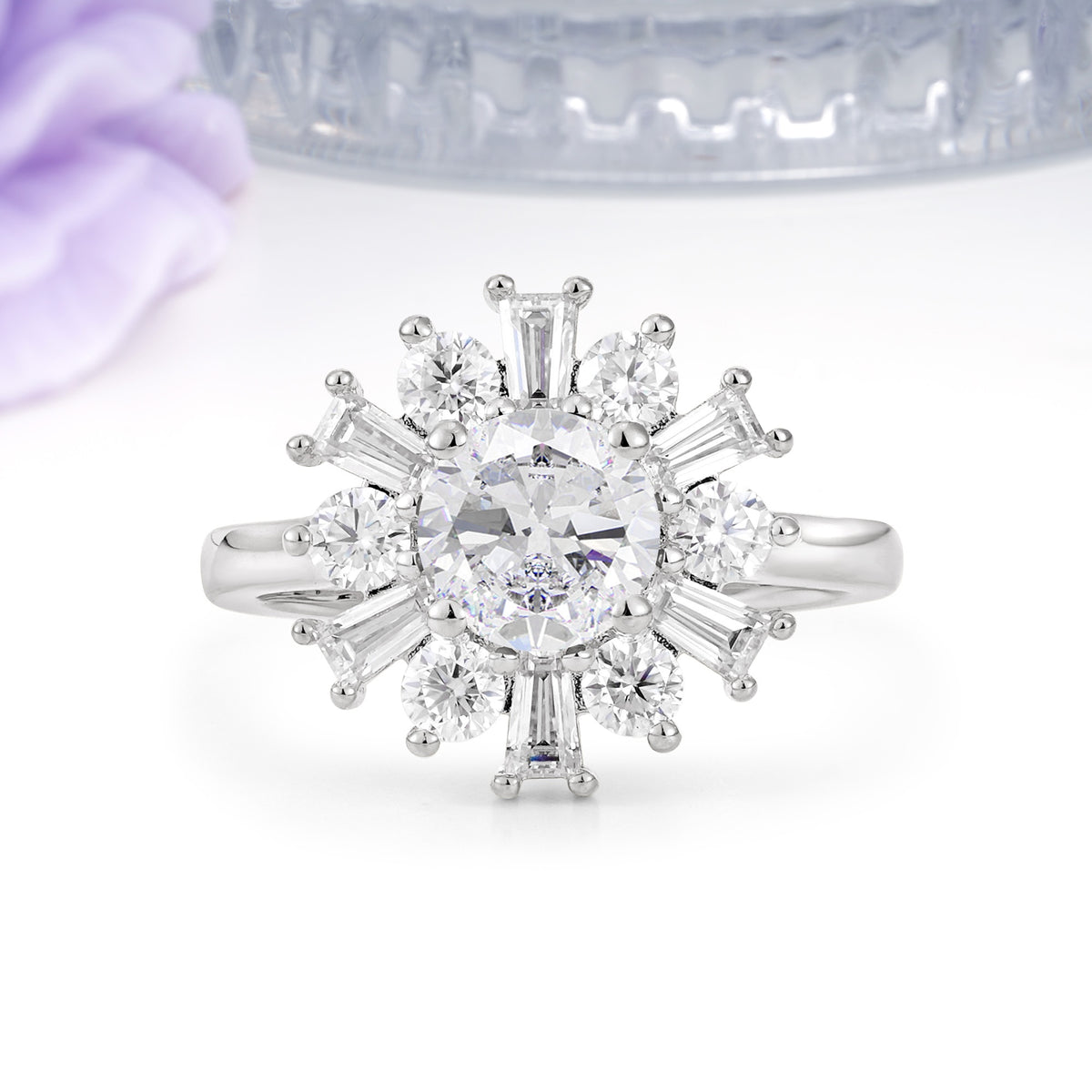 Unique Luxurious 4-Prong Round Cut Moissanite Engagement Ring - Additional view
