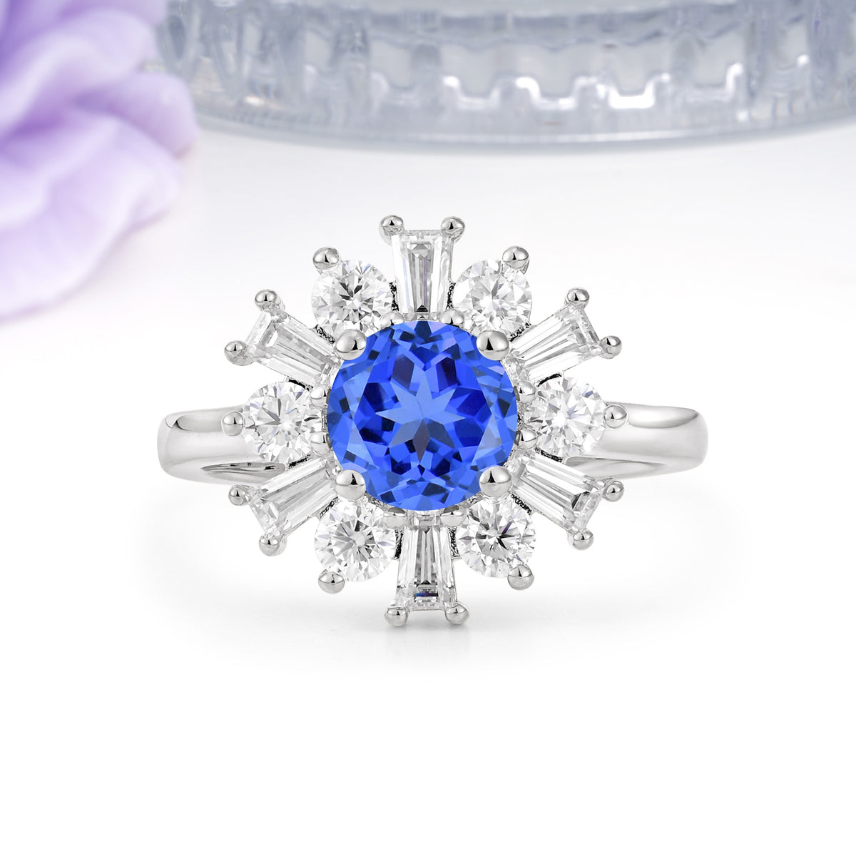 Unique Luxurious 4-Prong Round Cut Sapphire Engagement Ring - Additional view