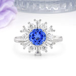 Unique Luxurious 4-Prong Round Cut Sapphire Engagement Ring - Additional view