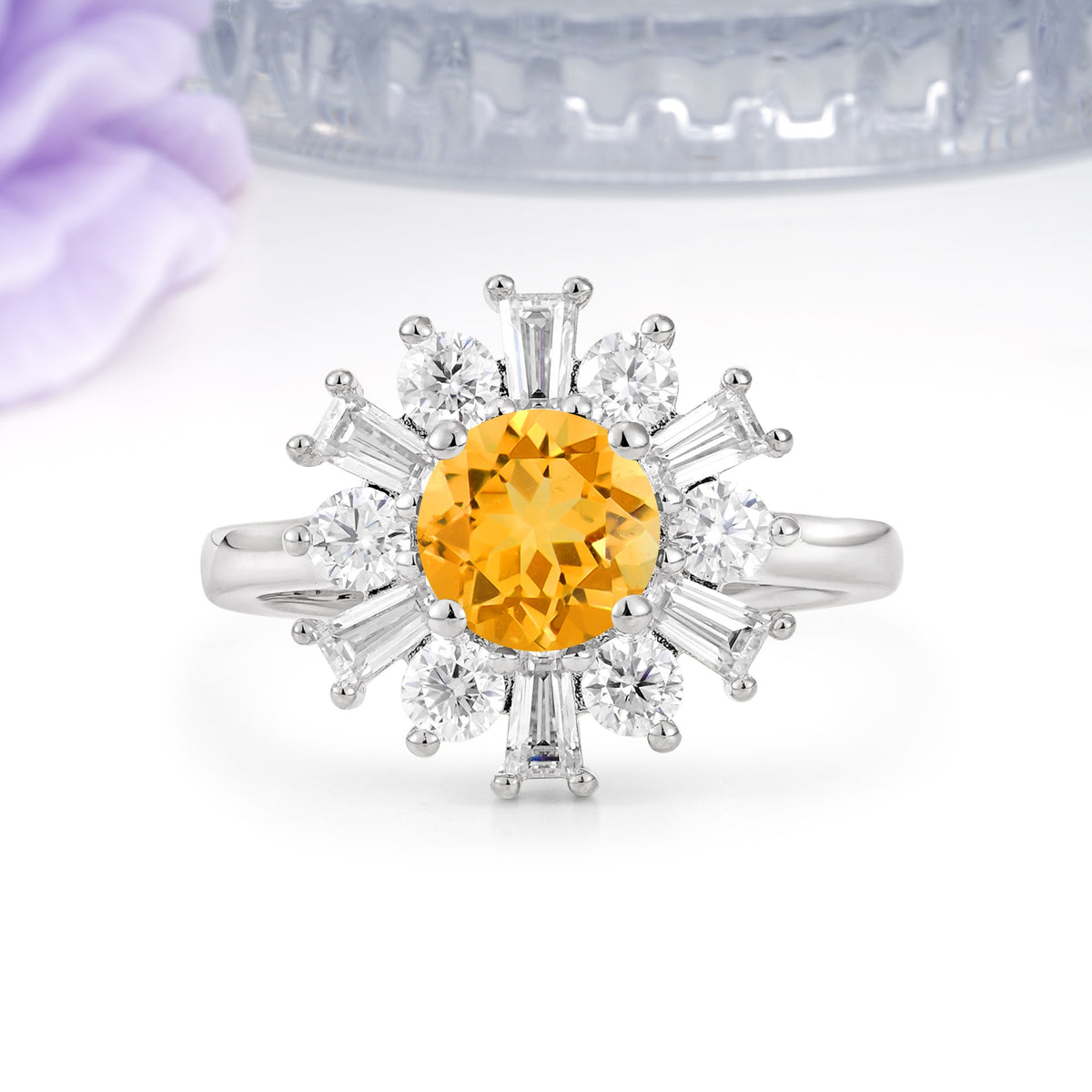 Unique Luxurious 4-Prong Round Cut Citrine Engagement Ring - Additional view