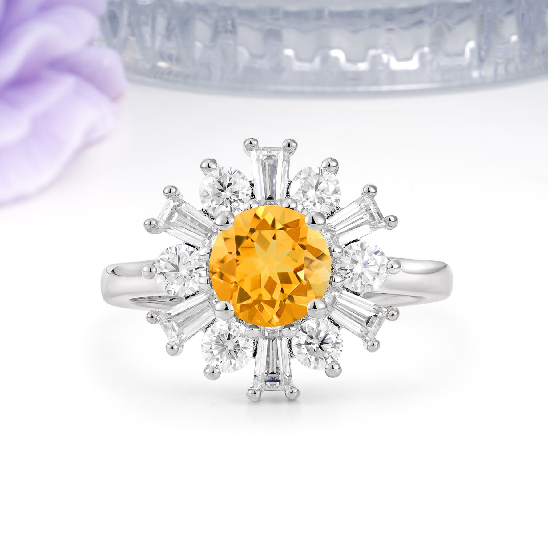 Unique Luxurious 4-Prong Round Cut Citrine Engagement Ring - Additional view