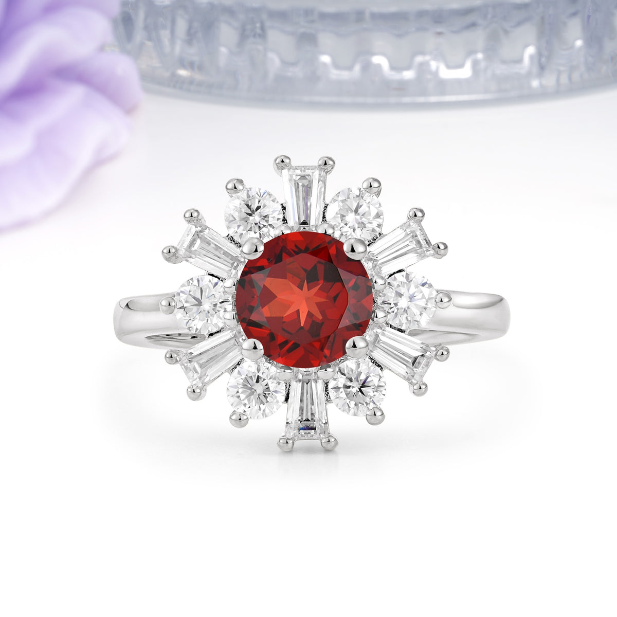 Unique Luxurious 4-Prong Round Cut Garnet Engagement Ring - Additional view