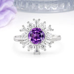 Unique Luxurious 4-Prong Round Cut Amethyst Engagement Ring - Additional view