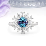 Unique Luxurious 4-Prong Round Cut Alexandrite Engagement Ring - Additional view