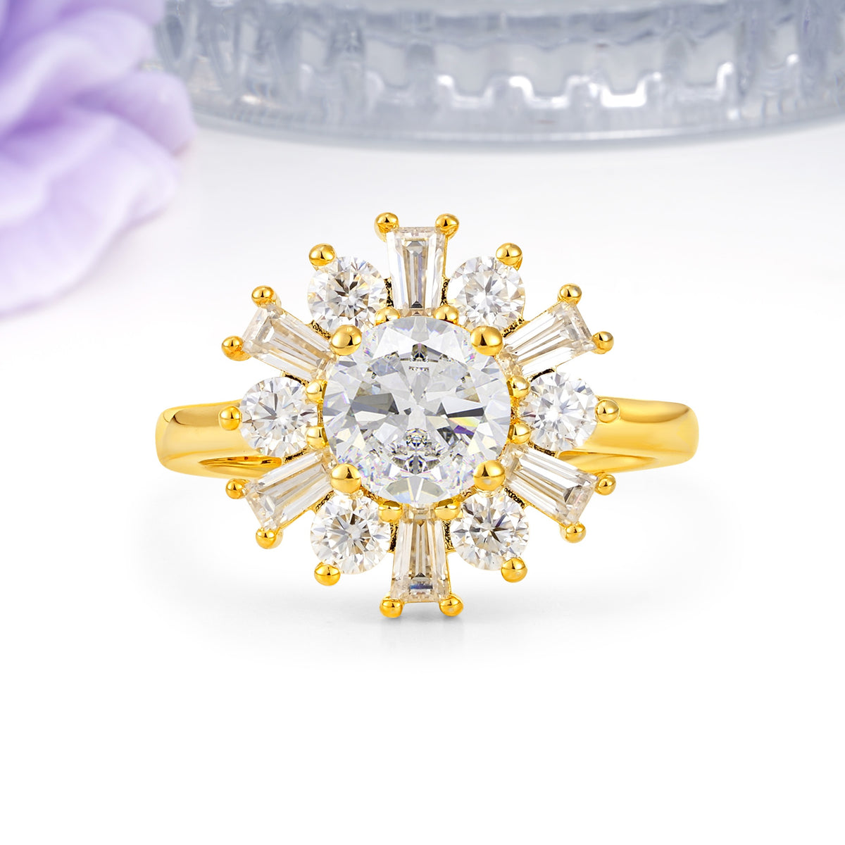 Unique Luxurious 4-Prong Round Cut Moissanite Engagement Ring - Additional view