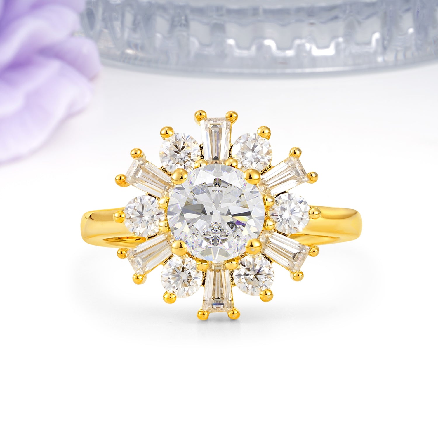 Unique Luxurious 4-Prong Round Cut Moissanite Engagement Ring - Additional view