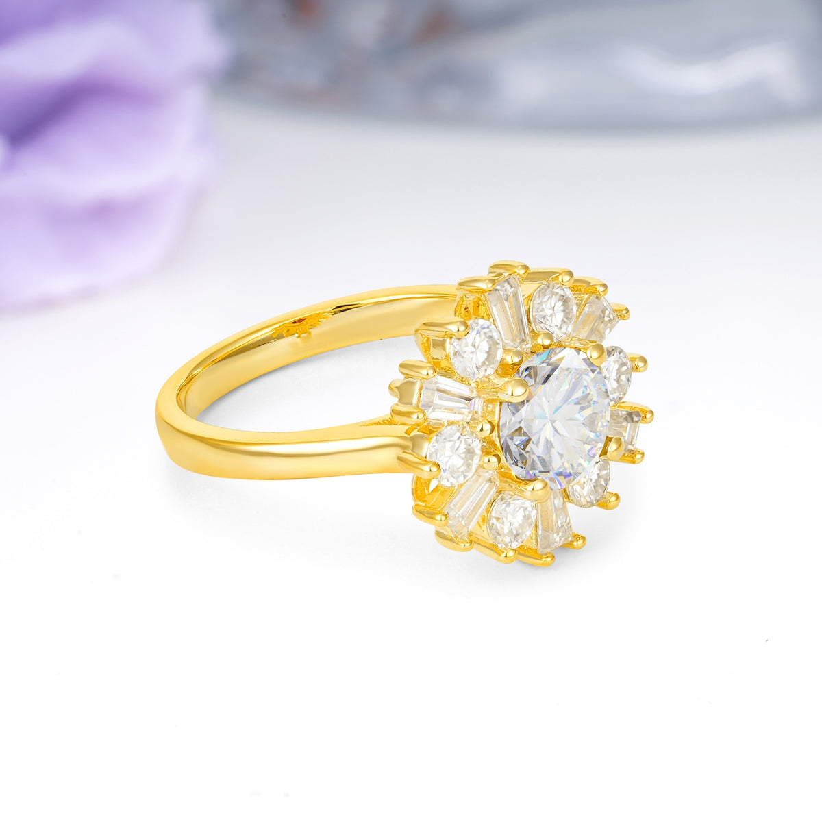 Unique Luxurious 4-Prong Round Cut Moissanite Engagement Ring - Additional view