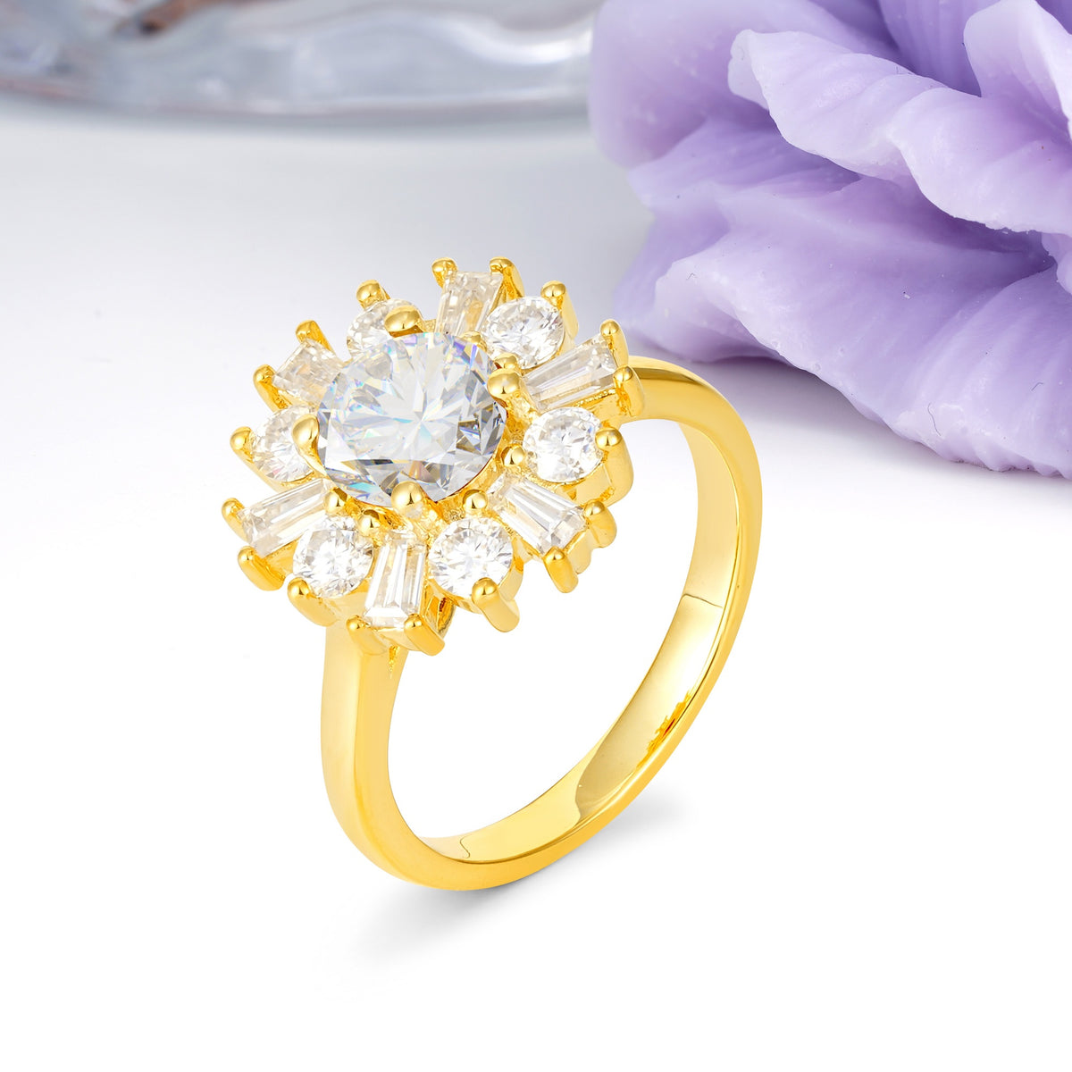 Unique Luxurious 4-Prong Round Cut Moissanite Engagement Ring - Additional view