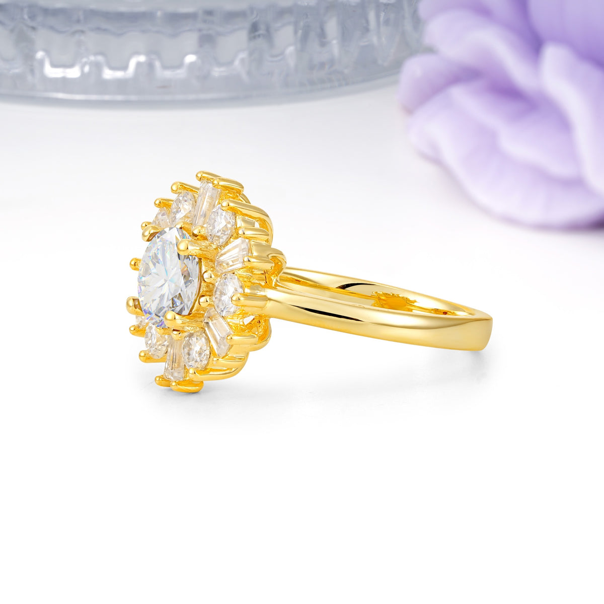 Unique Luxurious 4-Prong Round Cut Moissanite Engagement Ring - Additional view