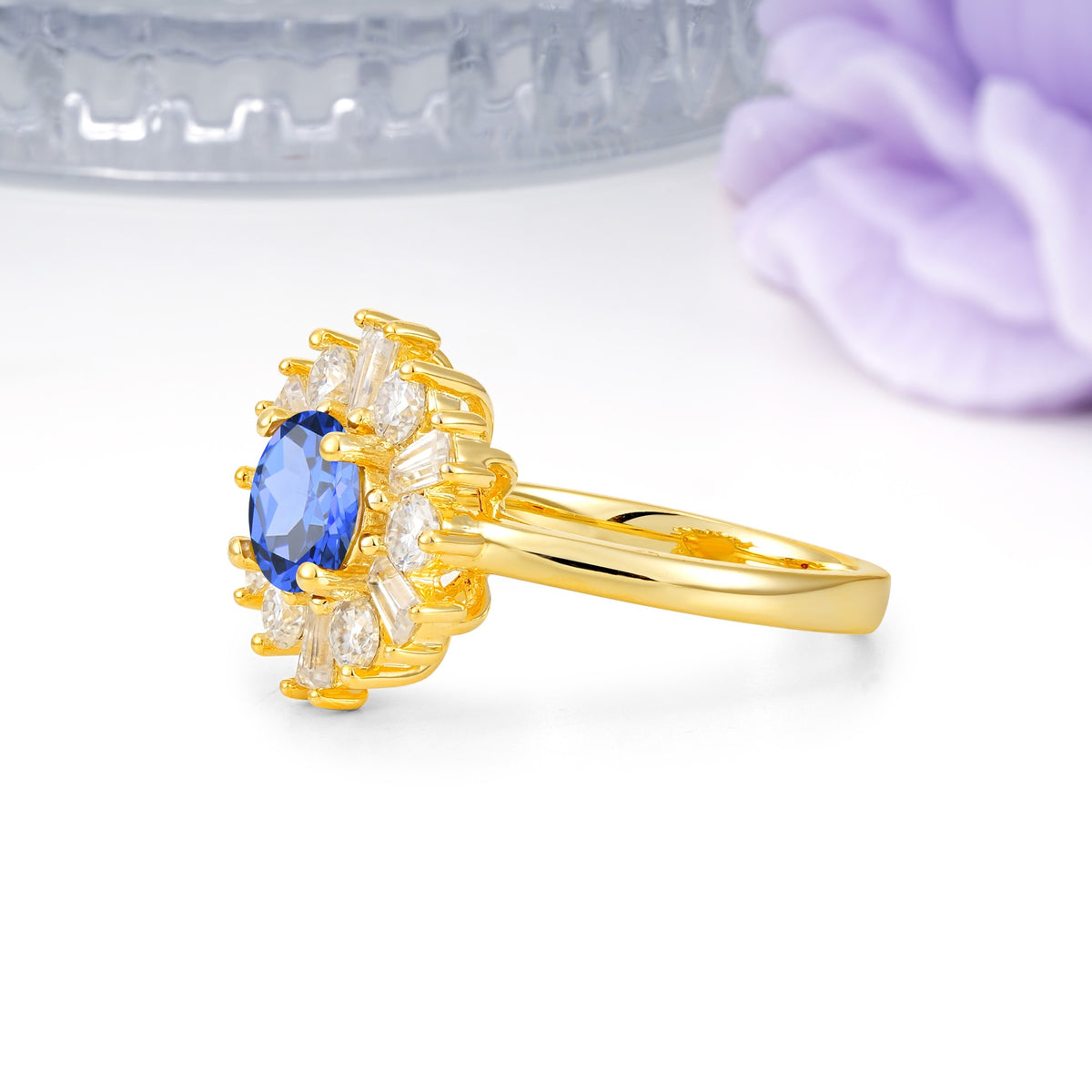 Unique Luxurious 4-Prong Round Cut Sapphire Engagement Ring - Additional view