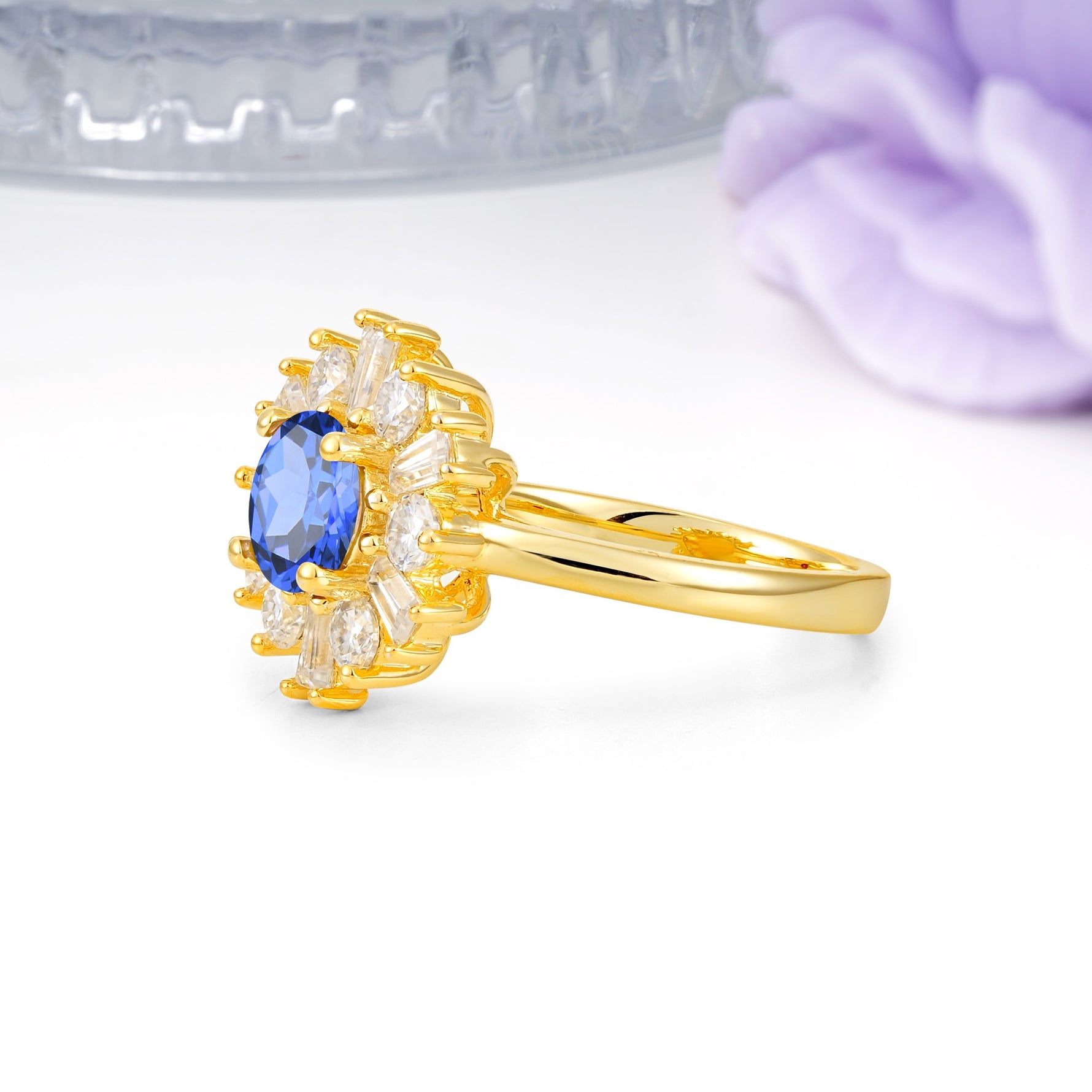 Unique Luxurious 4-Prong Round Cut Sapphire Engagement Ring - Additional view
