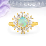 Unique Luxurious 4-Prong Round Cut Fire Opal Engagement Ring - Additional view