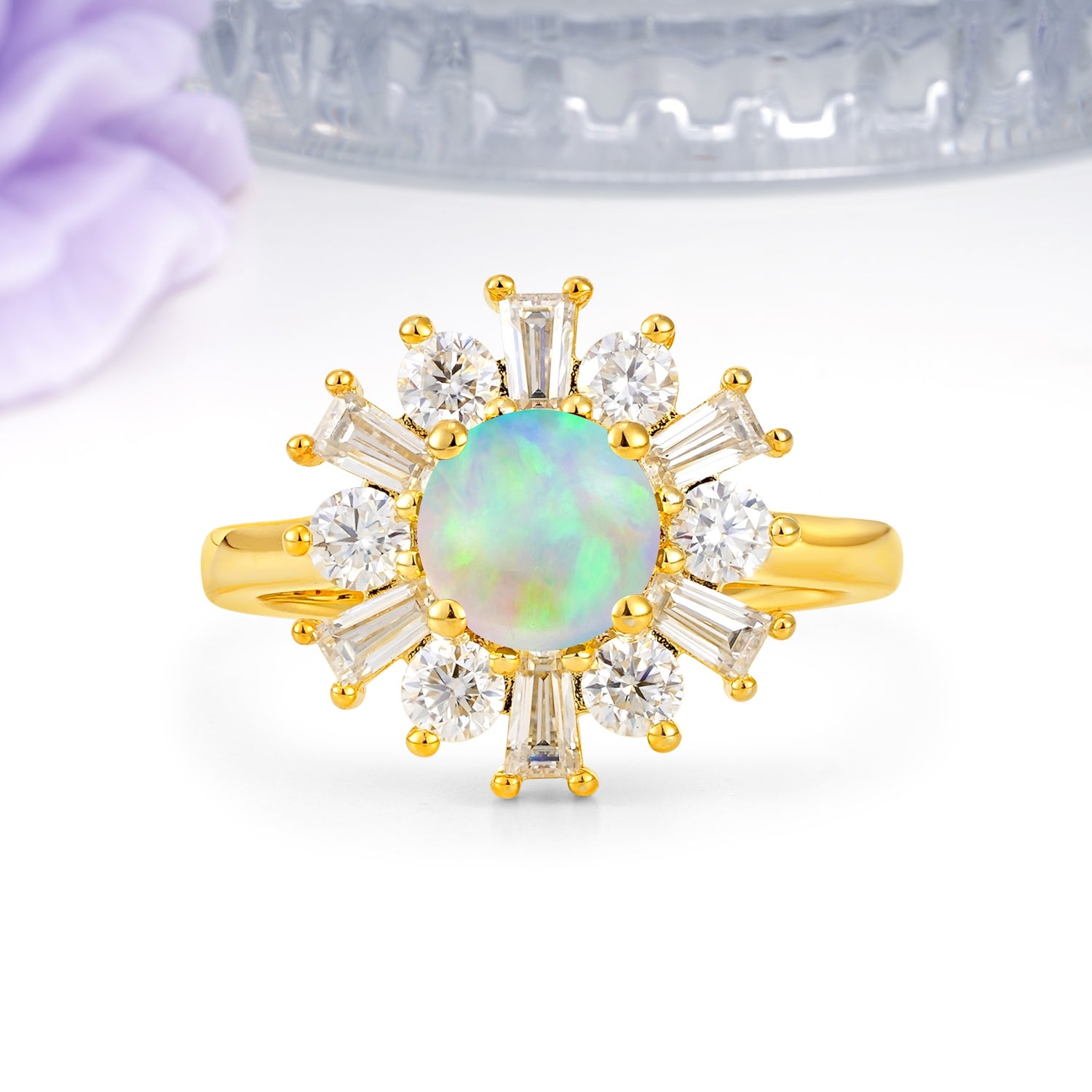 Unique Luxurious 4-Prong Round Cut Fire Opal Engagement Ring - Additional view