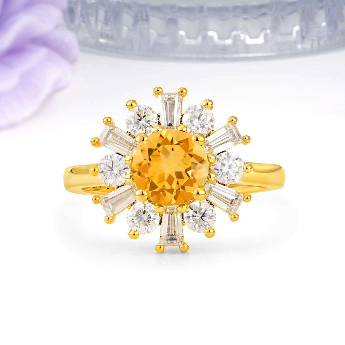 Unique Luxurious 4-Prong Round Cut Citrine Engagement Ring - Additional view