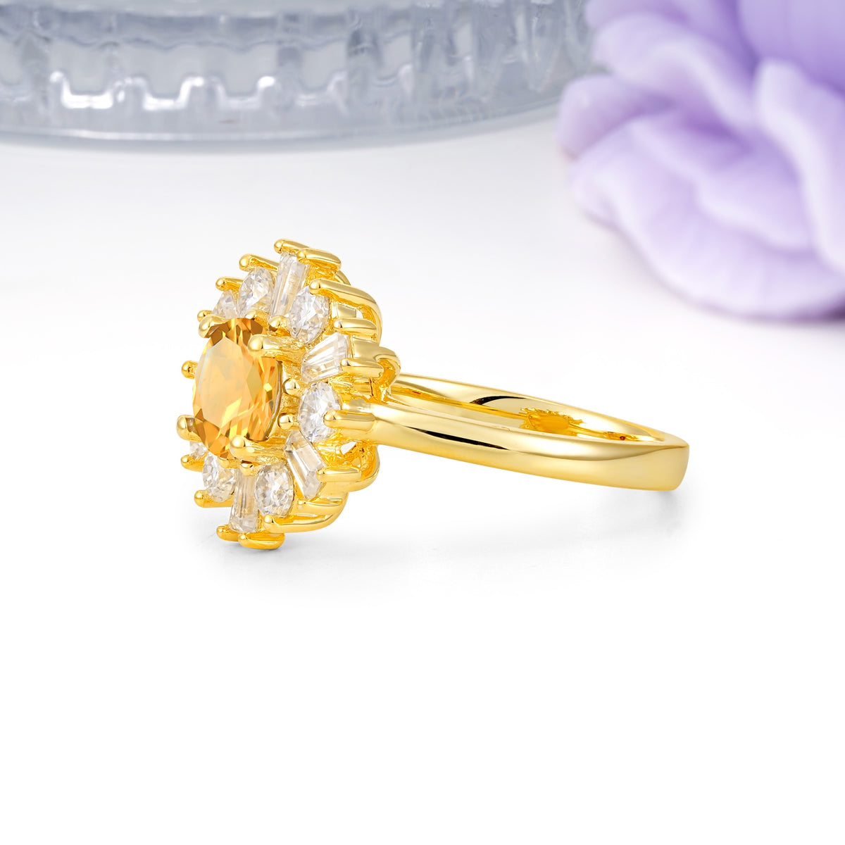 Unique Luxurious 4-Prong Round Cut Citrine Engagement Ring - Additional view