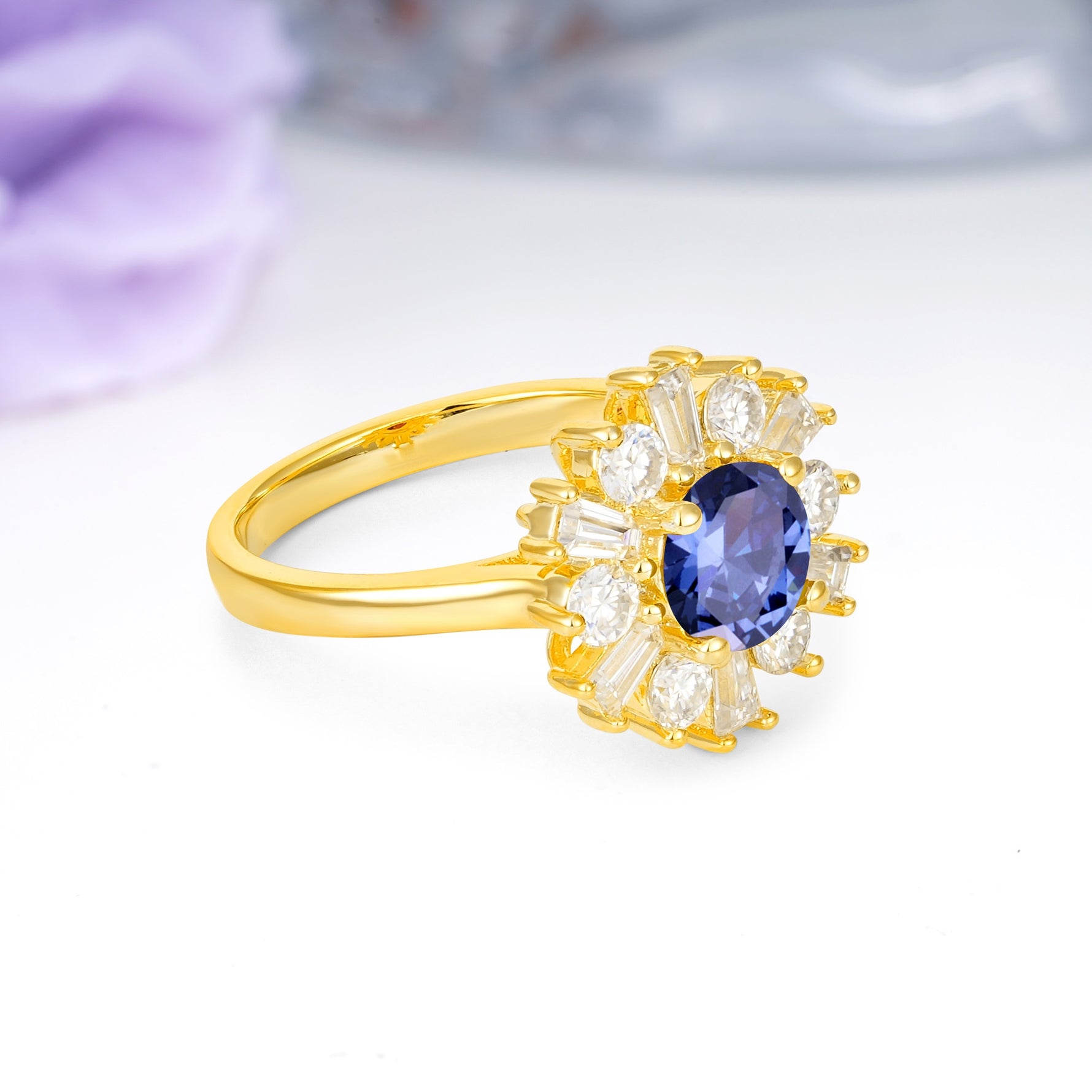 Unique Luxurious 4-Prong Round Cut Tanzanite Engagement Ring - Additional view