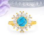 Unique Luxurious 4-Prong Round Cut Turquoise Engagement Ring - Additional view