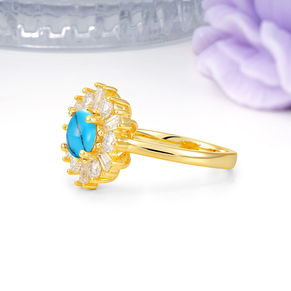 Unique Luxurious 4-Prong Round Cut Turquoise Engagement Ring - Additional view