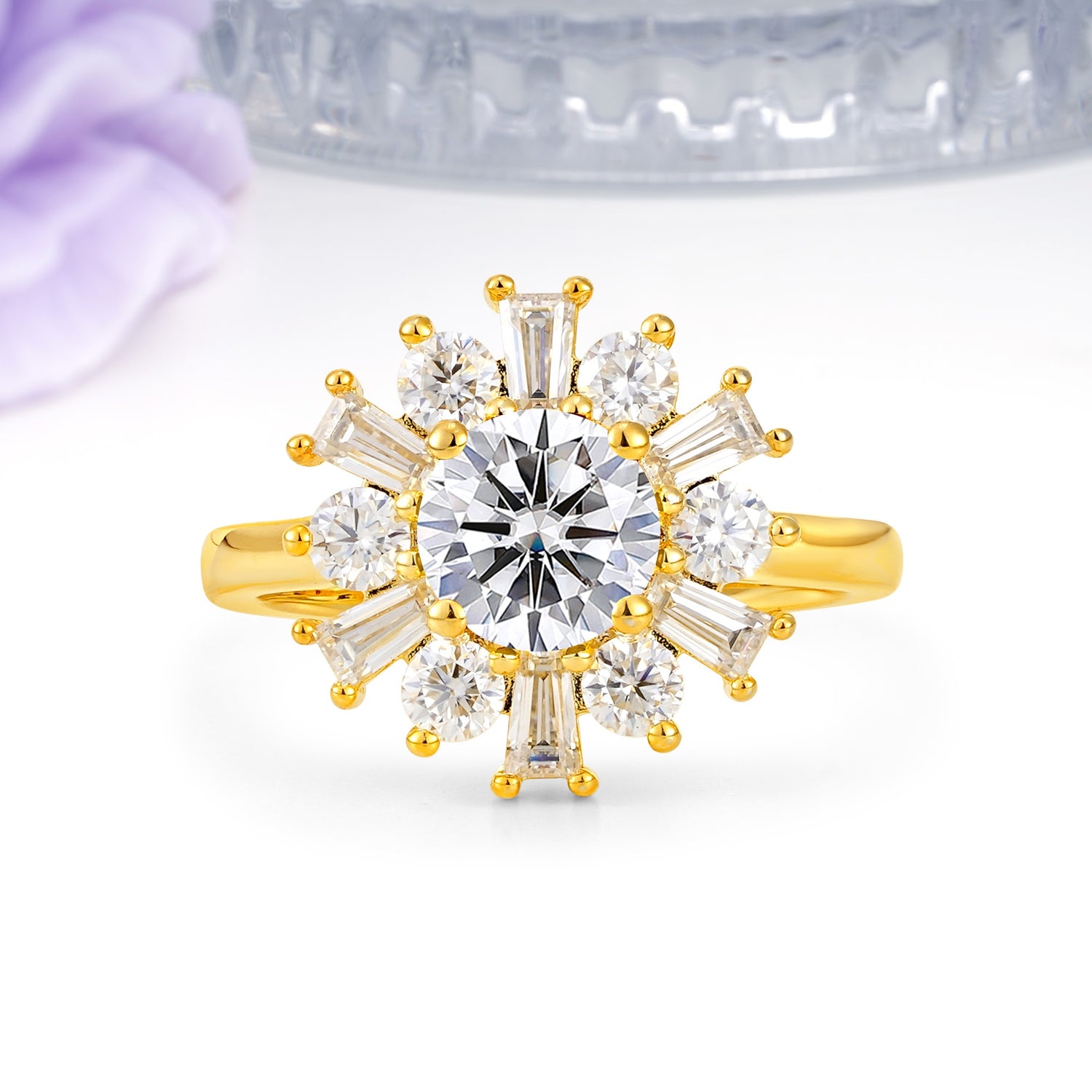 Unique Luxurious 4-Prong Round Cut Lab Diamond Engagement Ring - Additional view