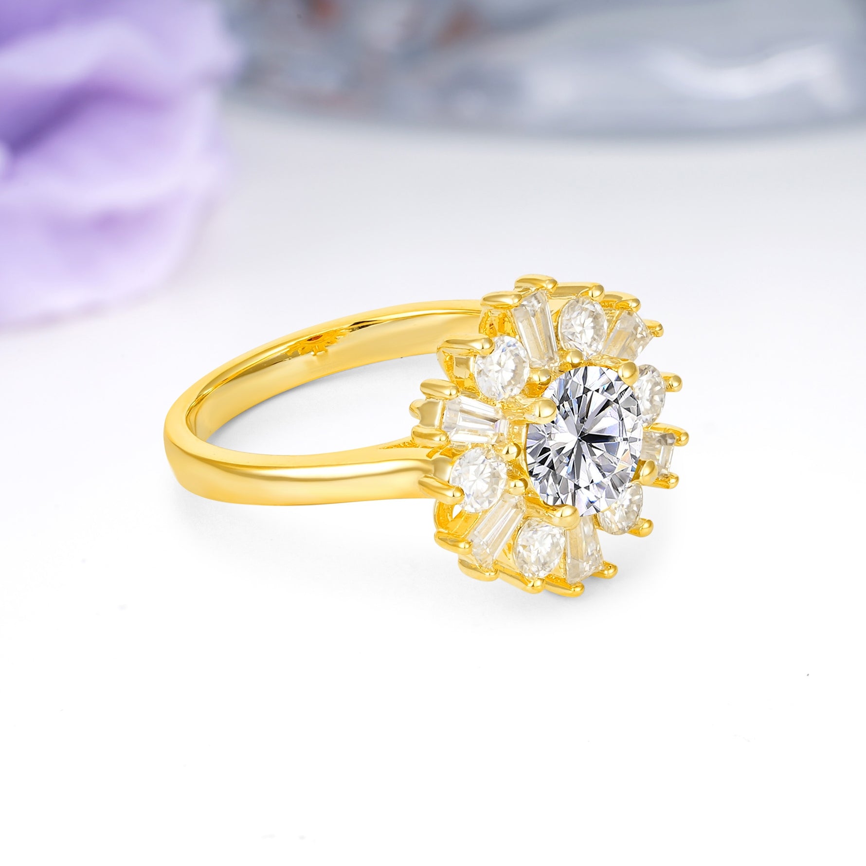 Unique Luxurious 4-Prong Round Cut Lab Diamond Engagement Ring - Additional view