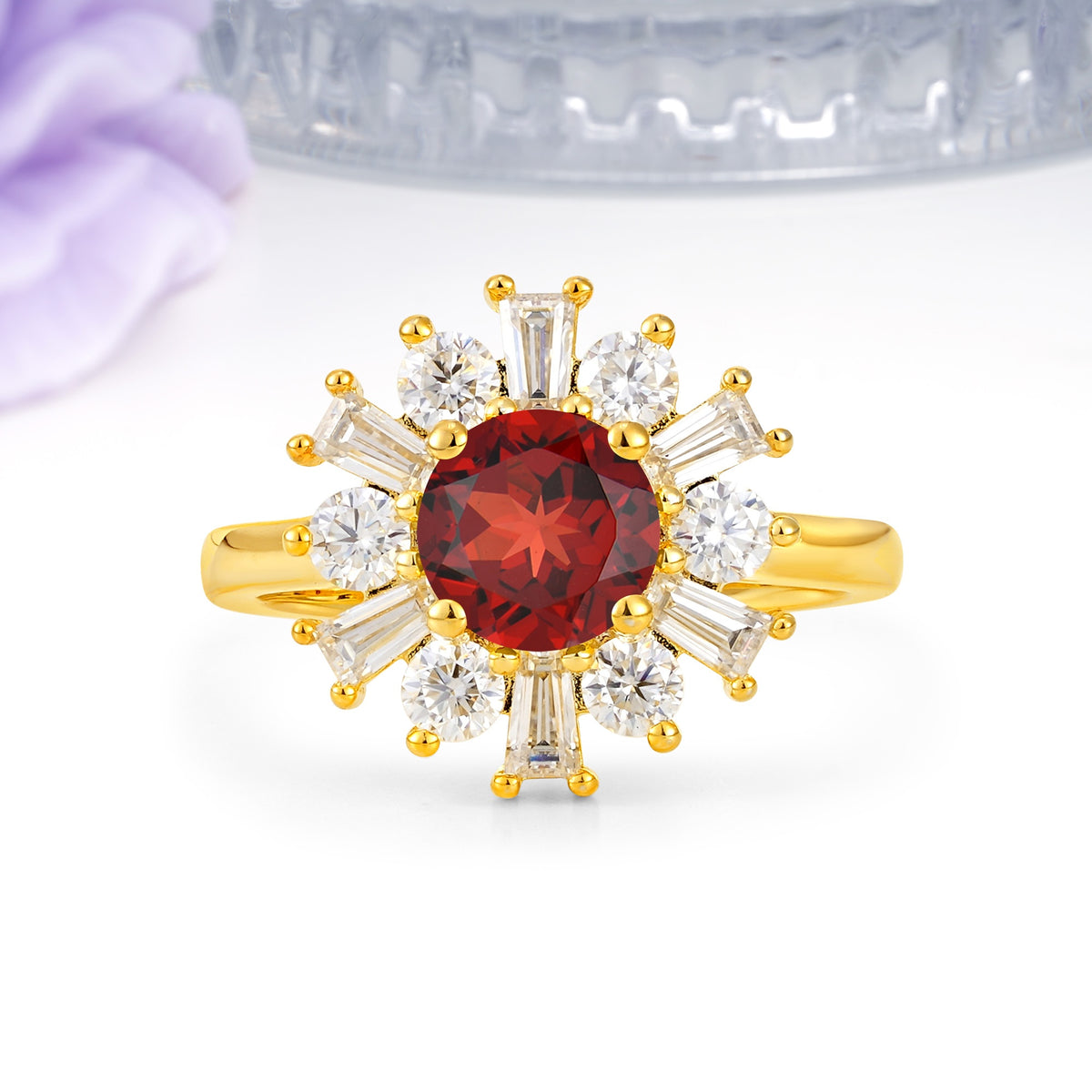 Unique Luxurious 4-Prong Round Cut Garnet Engagement Ring - Additional view
