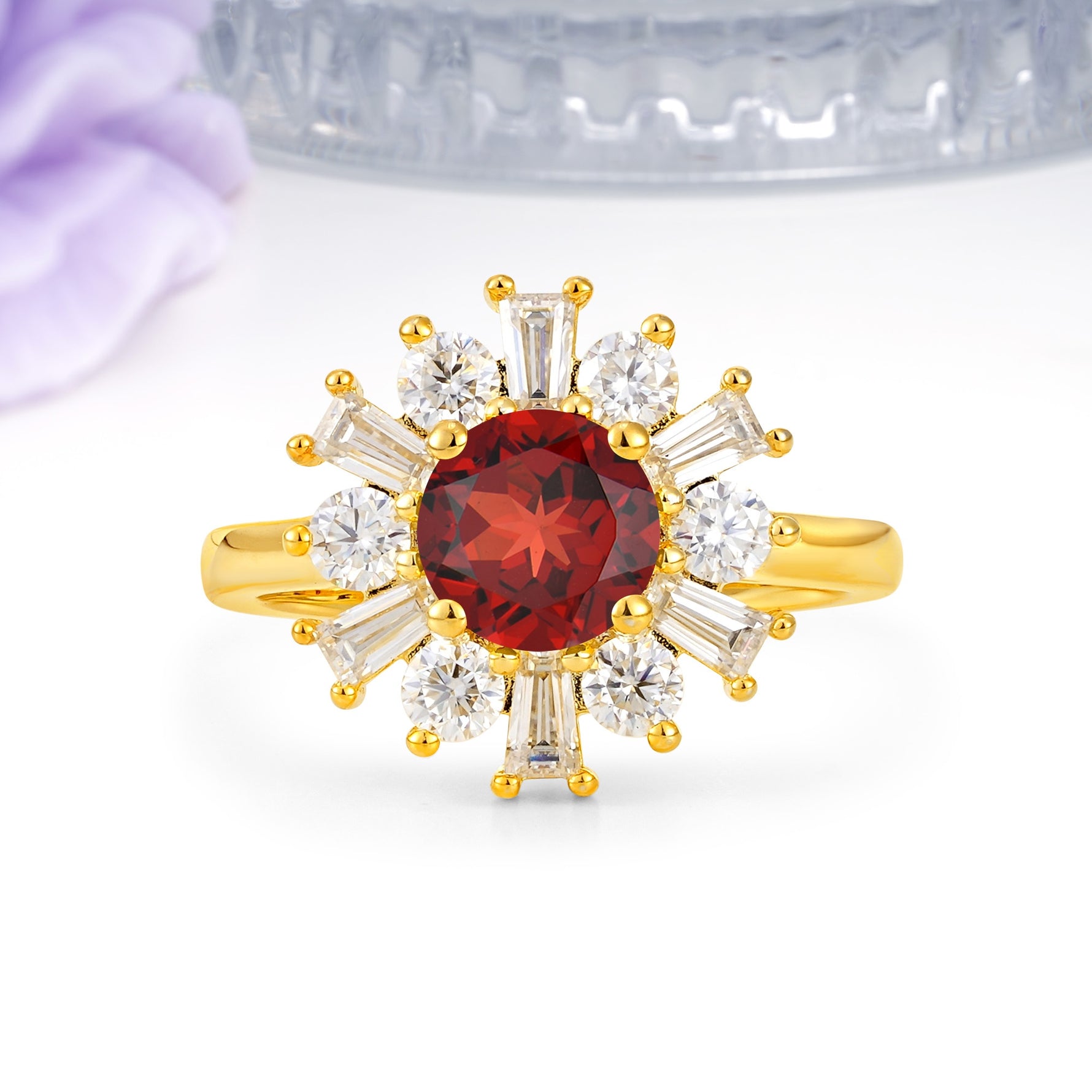 Unique Luxurious 4-Prong Round Cut Garnet Engagement Ring - Additional view