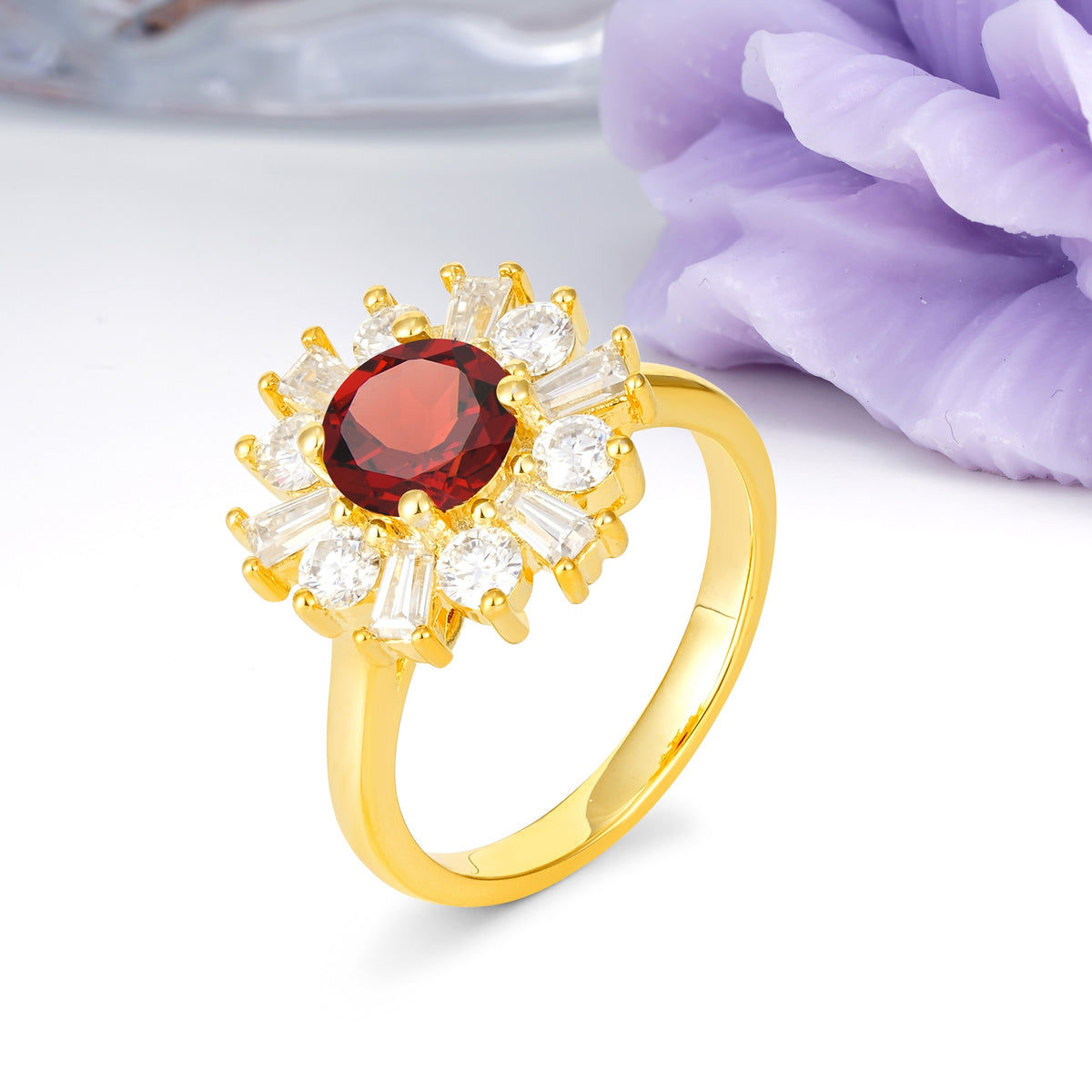 Unique Luxurious 4-Prong Round Cut Garnet Engagement Ring - Additional view