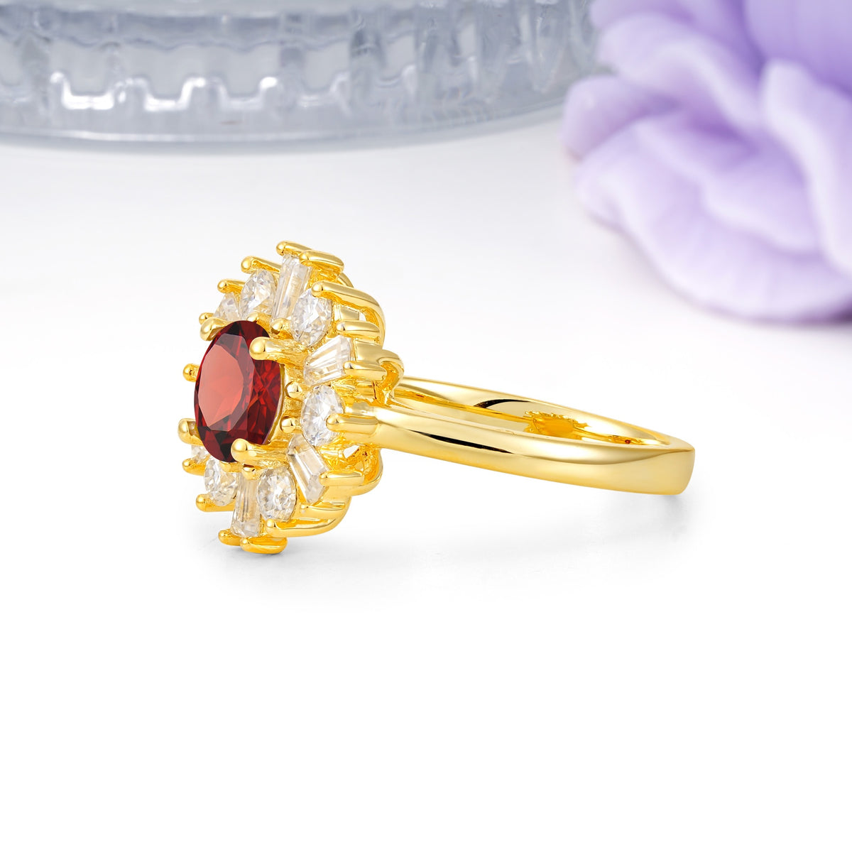 Unique Luxurious 4-Prong Round Cut Garnet Engagement Ring - Additional view