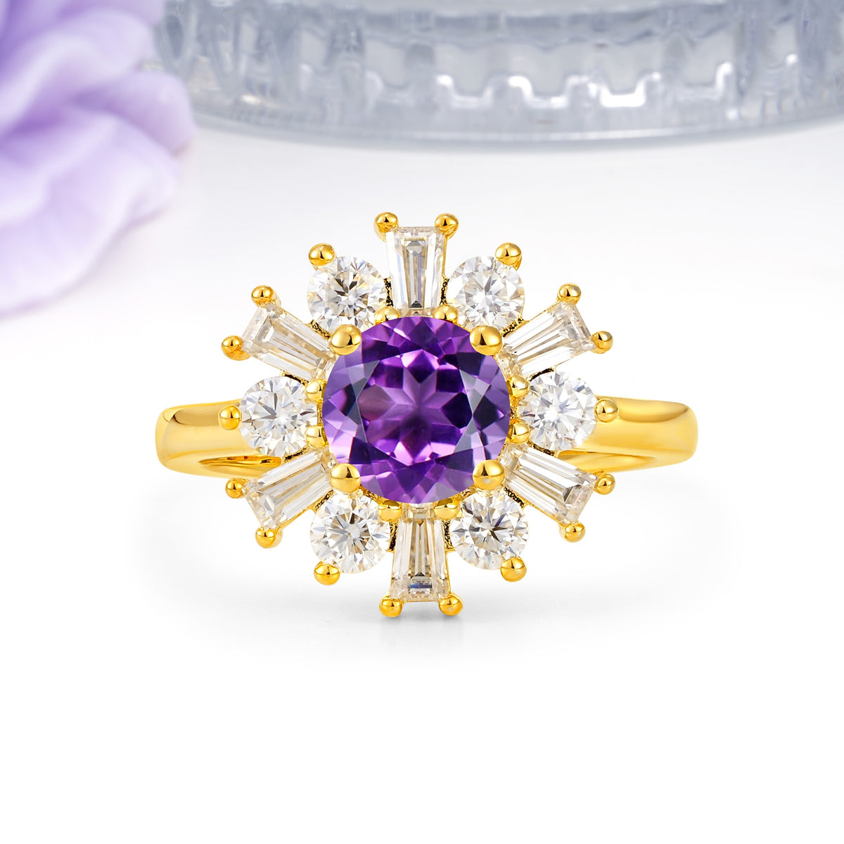 Unique Luxurious 4-Prong Round Cut Amethyst Engagement Ring - Additional view