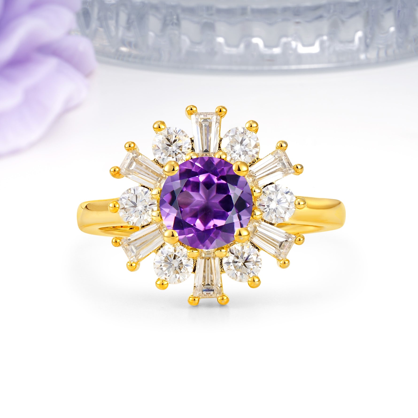 Unique Luxurious 4-Prong Round Cut Amethyst Engagement Ring - Additional view