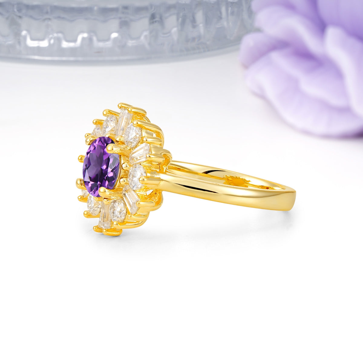 Unique Luxurious 4-Prong Round Cut Amethyst Engagement Ring - Additional view