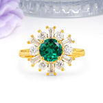 Unique Luxurious 4-Prong Round Cut Emerald Engagement Ring - Additional view