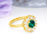 Unique Luxurious 4-Prong Round Cut Emerald Engagement Ring - Additional view