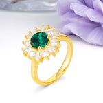 Unique Luxurious 4-Prong Round Cut Emerald Engagement Ring - Additional view
