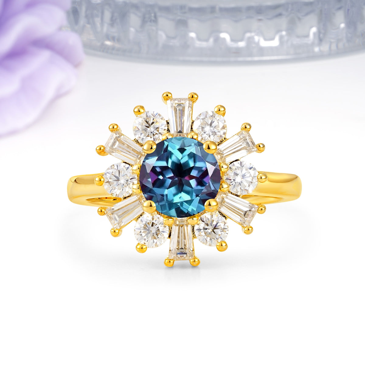 Unique Luxurious 4-Prong Round Cut Alexandrite Engagement Ring - Additional view