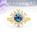 Unique Luxurious 4-Prong Round Cut Alexandrite Engagement Ring - Additional view