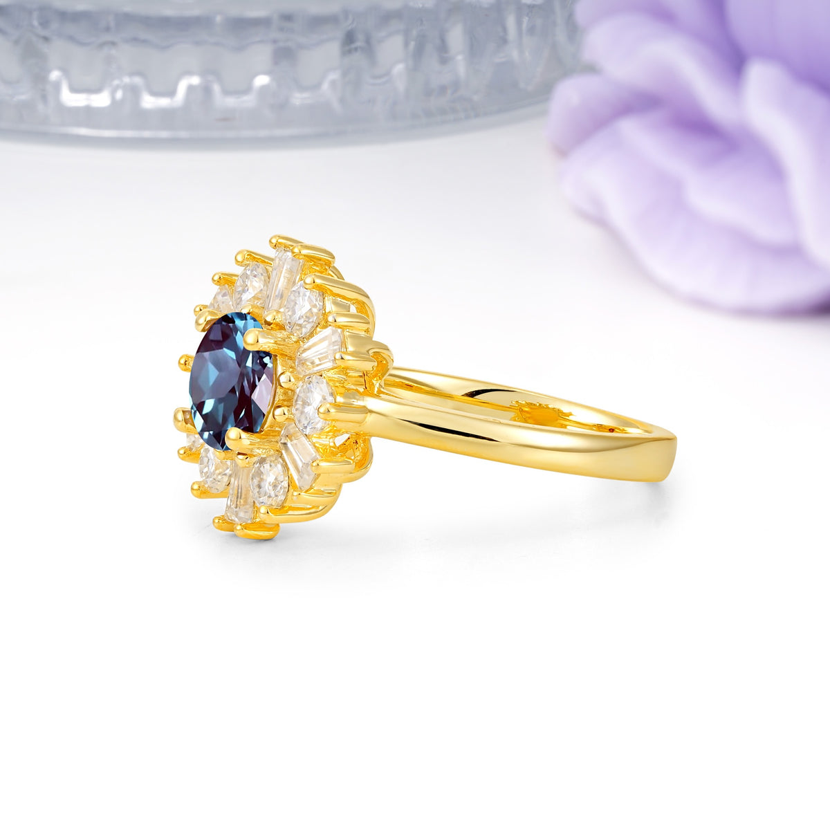 Unique Luxurious 4-Prong Round Cut Alexandrite Engagement Ring - Additional view