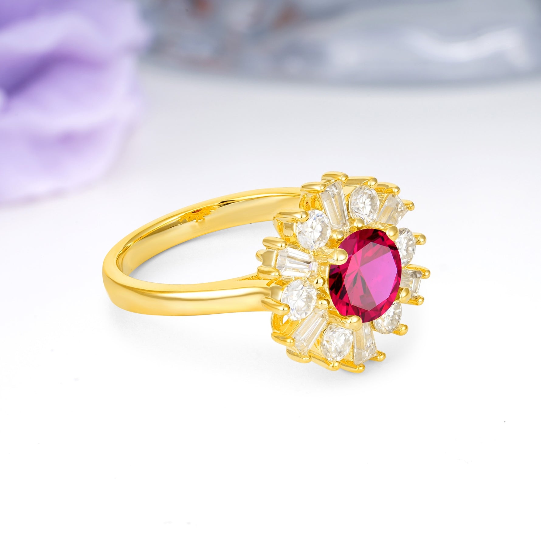 Unique Luxurious 4-Prong Round Cut Ruby Engagement Ring - Additional view