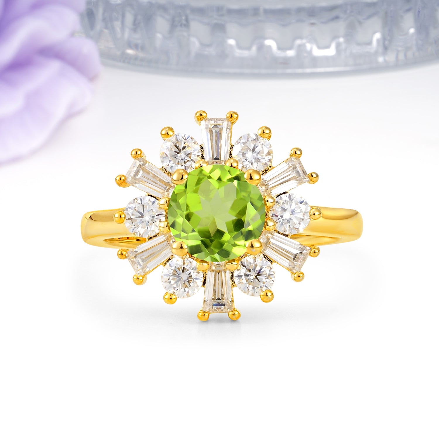 Unique Luxurious 4-Prong Round Cut Peridot Engagement Ring - Additional view